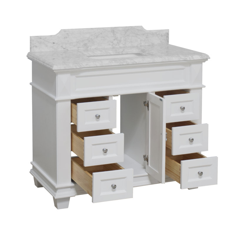 Ensemble de meuble-lavabo simple 42 po Ensa, Blanc, Marbre de Carrare