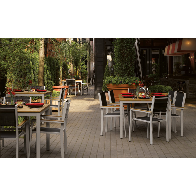 Travira Stacking Patio Dining Chair, Black, Tekwood Vintage, Flint