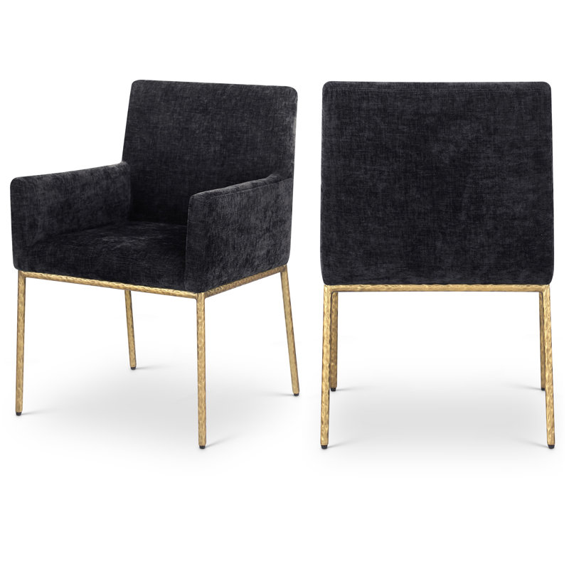 Chaise en chenille Reeves, Tissu chenille noir, Laiton brossé