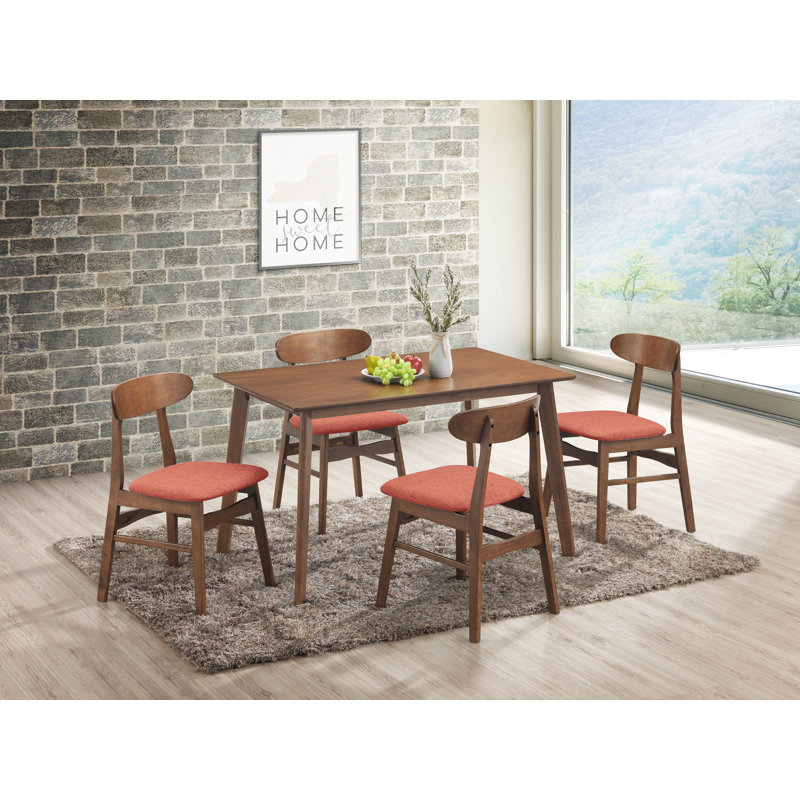 Ensemble de salle à manger en bois avec table rectangulaire et chaises Caveney, Orange, 5 pièces: table, 4 chaises