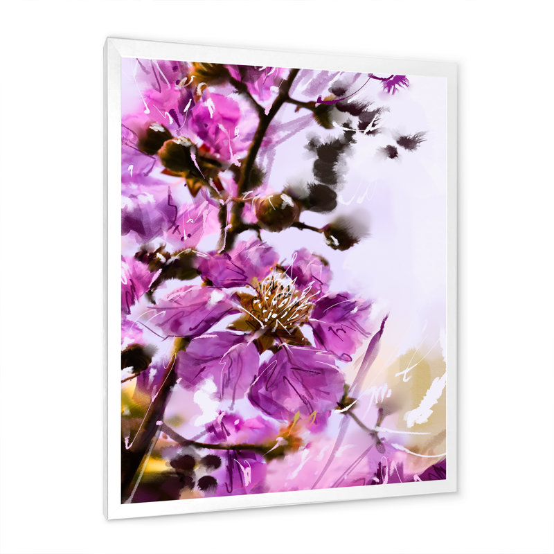 Fleurs mauves II - Peinture, H 20 po x l 12 po x P 1 po, Cadre photo blanc
