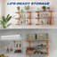Ensemble de 4 tablettes à bois murales, rangement en bois robuste à 6 niveaux, étagères de garage en métal orange pour l'intérieur et l'extérieur