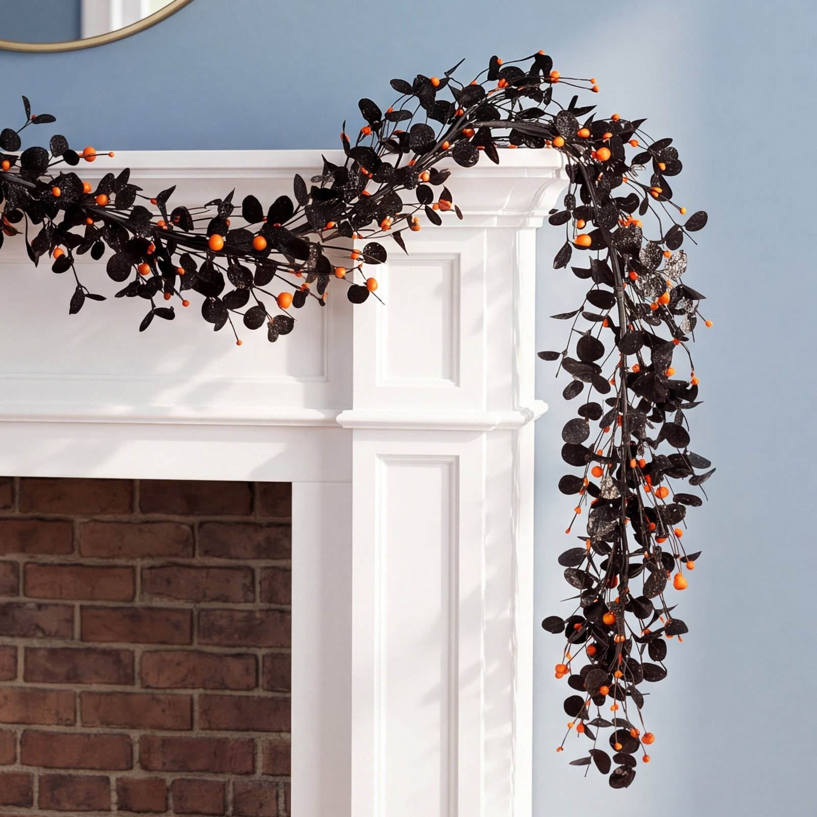 72.00"L Halloween Eucalyptus Pumpkin Bat Garland