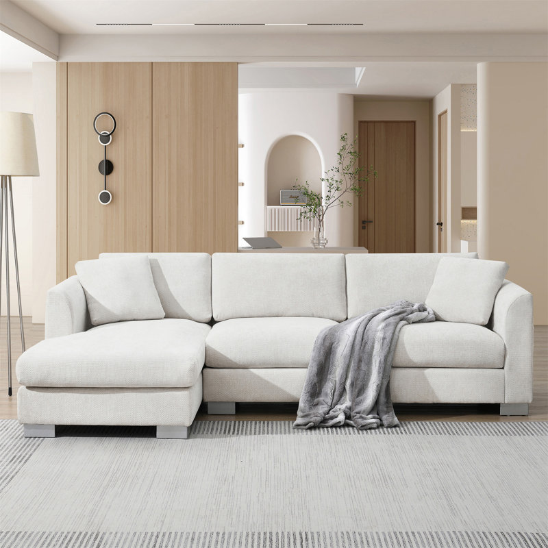 Dhirpal Modern Cloud Sectional Sofa, L-Shaped Luxury Couch Set with 2 Free Pillows, 4-Seat Chenille Indoor Furniture with Oversized Chaise