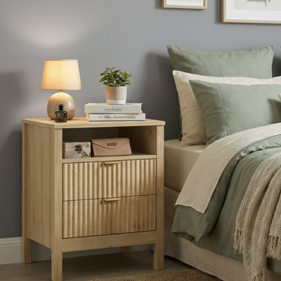 Ensemble de table de chevet cannelée à 2 tiroirs, table de chevet avec tiroirs de rangement, table de chevet pour la chambre à coucher, table de bout ou table d'appoint pour le salon, l 15,7 po x l 18,9 po x H 24 po Lagoon
