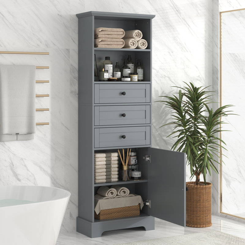 Tall Storage Cabinet With 3 Drawers And Adjustable Shelves For Bathroom, Study, Office And Interior, MDF Board With Painted Finish
