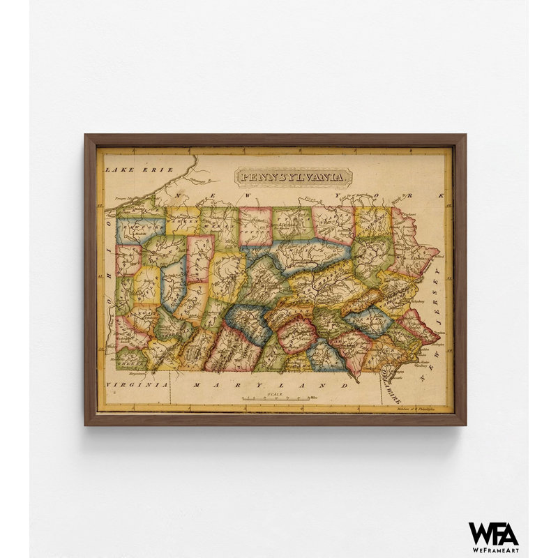 Pennsylvanie, impression de carte de Penn State, Pennsylvanie 1817, H 30 po x l 40 po, Brun