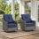 Ensemble de 2 chaises de patio pivotantes, chaises berçantes pivotantes en osier avec coussins de 6 po d'épaisseur, ensemble de meubles de patio en osier pour porche, balcon, jardin, osier / bleu