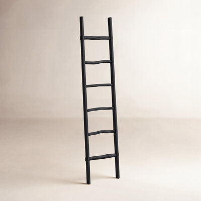 Decorative Wooden Ladder Storage for Living Room and Home Decor - Modern Wall Leaning Ladder Accent for Blanket Rack and Multi-Use Storage - 76"