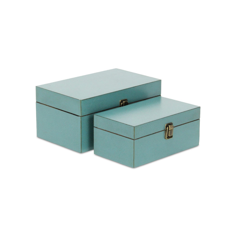 Ensemble de 2 caisses à trésor en bois simples 2 pièces, Bleu sarcelle
