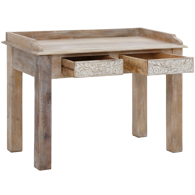 Ashlee Solid Wood Writing Desk, Light Brown