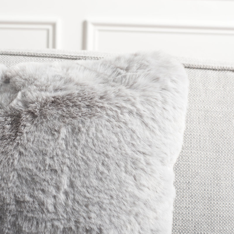 Faux Fur Throw Pillow, 23" x 23", Gray