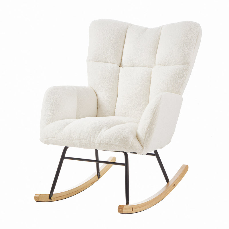 Fauteuil berçant et oscillant rembourré et rembourré en tissu, Ivoire ivoire