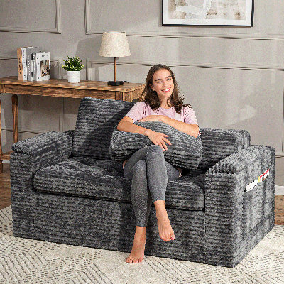 Dovvix 58-Inch Modern Cloud Cushion Loveseat with Armrests - Dark Gray