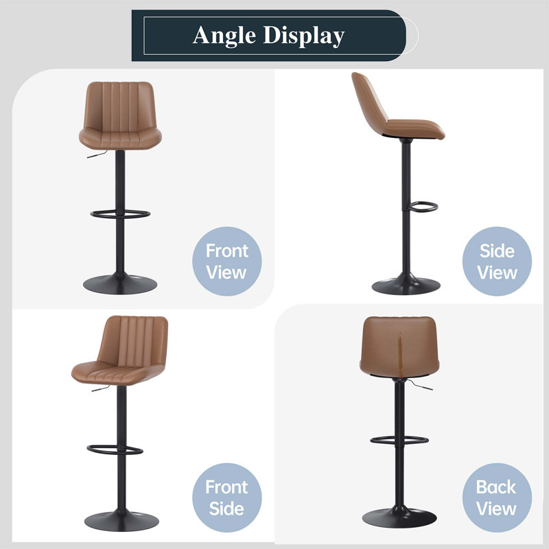 Swivel Upholstered Adjustable Height Counter Stool with Metal Frame, Brown