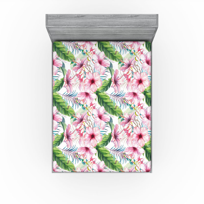 Drap-housse Ambesonne Hibiscus Exotics Feel Flowers, Drap-housse très grand californien