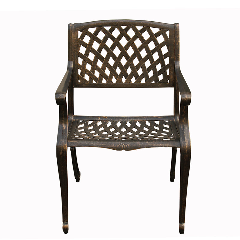 Modern Outdoor Mesh Cast Aluminum Black Patio Dining Chair, Bronze