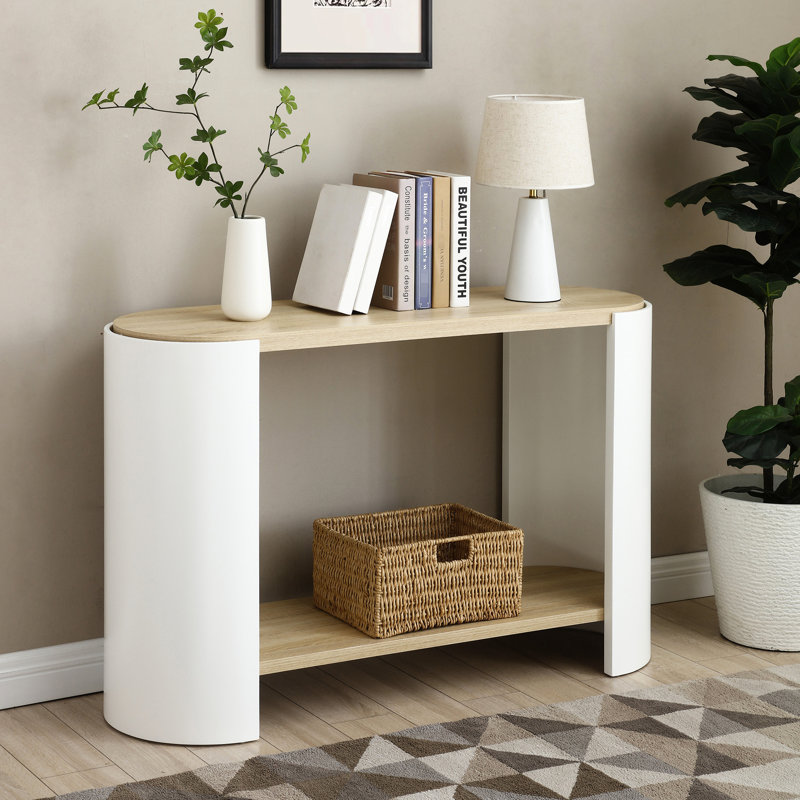 Table de chevet ovale pour chambre à coucher avec grand espace de rangement à 2 niveaux, naturel et blanc, facile à assembler, table d'appoint moderne en 2 étapes, magnifique