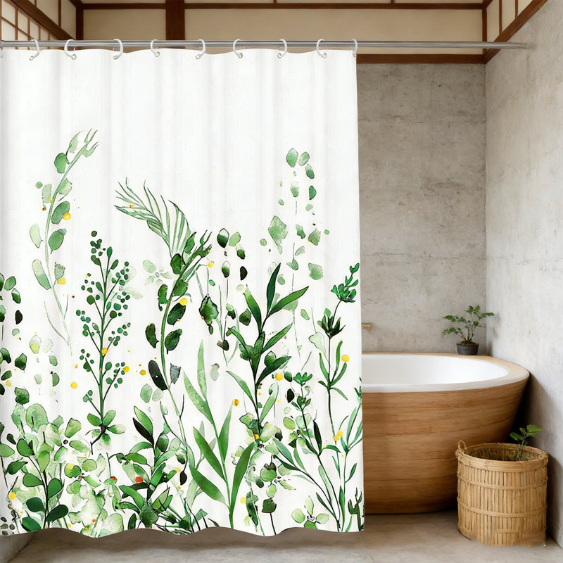 Ensemble de rideau de douche pour la salle de bain, ensemble de rideau de douche imperméable à feuilles bleues à séchage rapide avec crochets 59 x 71 po