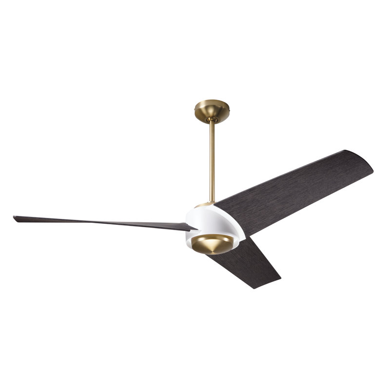 Ambit Downrod Ceiling Fan, Satin Brass/Matte White, Wall Control, Ebony