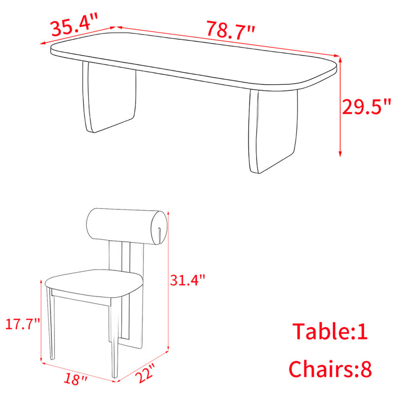 French style solid wood dining table set, White/Brown, 29.5"H x 78.7"L x 35.4"W, Black