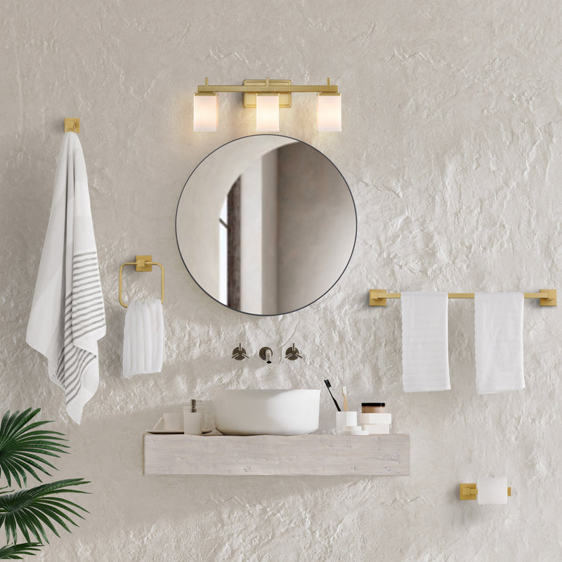 Ensemble de 5 lumières pour meuble-lavabo avec abat-jour en verre givré 22,38 po Clayten, Peint or