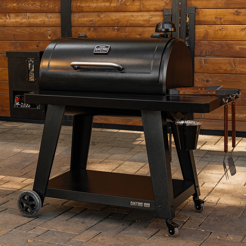 Wood Pellet Grill Smoker Bluetooth Wifi Enabled 580 Sq In with Side Shelf  Black