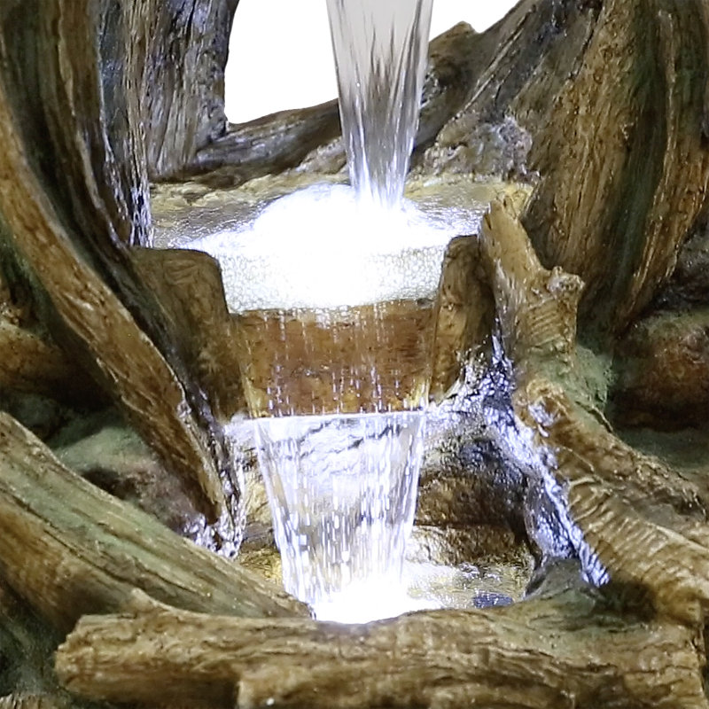 Open Tree Trunk Fountain w/Cool White LED Lights, 40" H x 17" W x 20" D