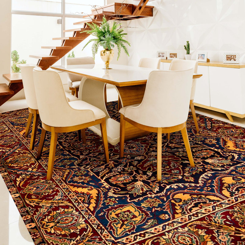 Hand-Knotted High-Quality Black and Red Area Rug