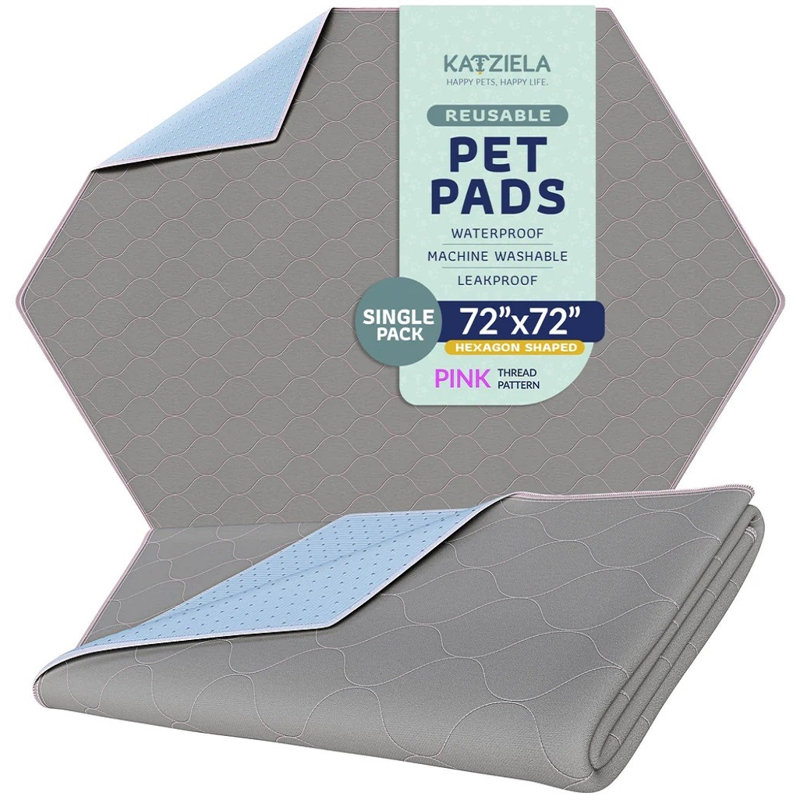 Elenie Katziela Reusable Pee Pad Pink Stitching, 72" W x 72" D x 1" H, Pink