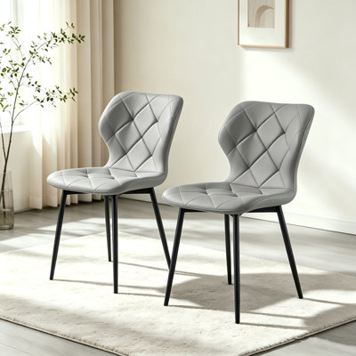 Faux Leather Upholstered Dining Chairs with Wide Curved Back and Metal Frame