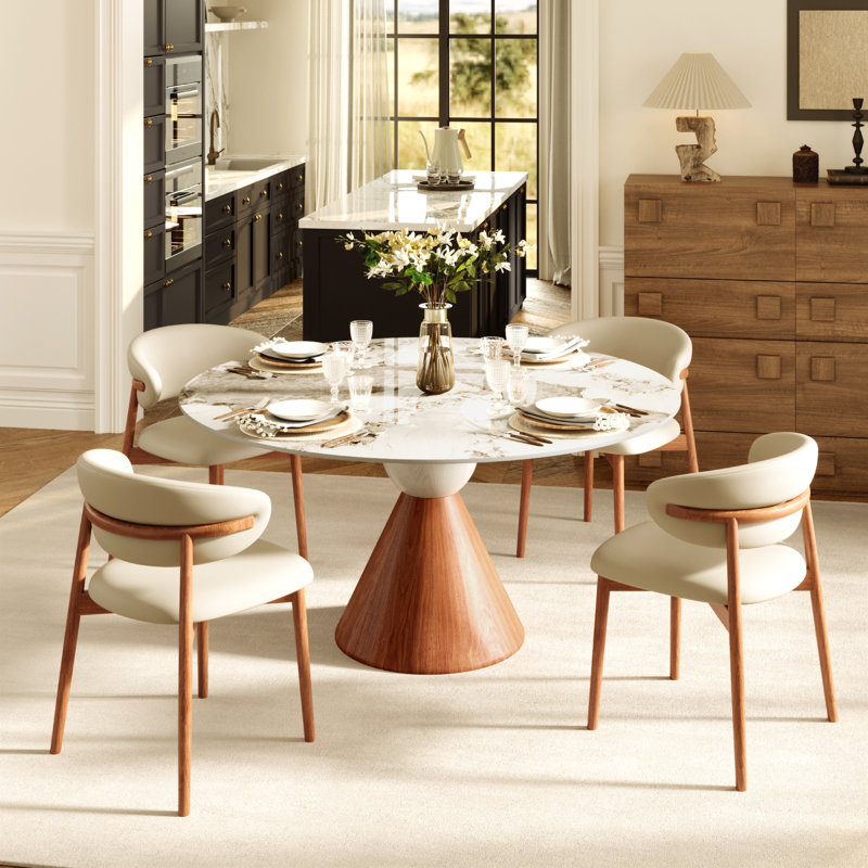 Ensemble de table et de chaises de salle à manger en pierre frittée de style bistro pour 2 à 8 personnes., Ambre, 5