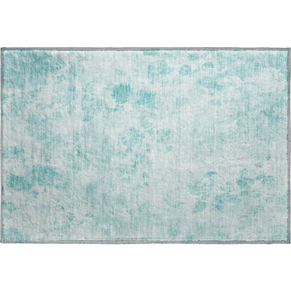 Bungalow Rose Premium Machine Washable Houtz Aqua Rug | Wayfair