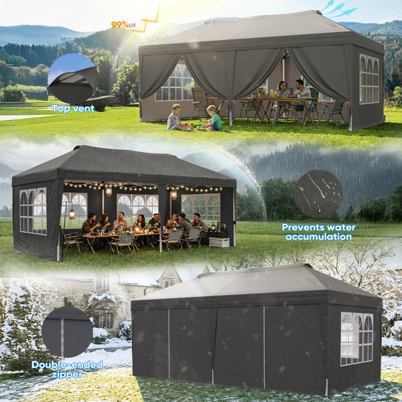 Quictent 3x6m Pop Up Gazebo with Central Lock, Heavy Duty Outdoor Canopy Tent with Church Window Sides, Portable Event Shelter for Backyard, Parties, Camping-Navy