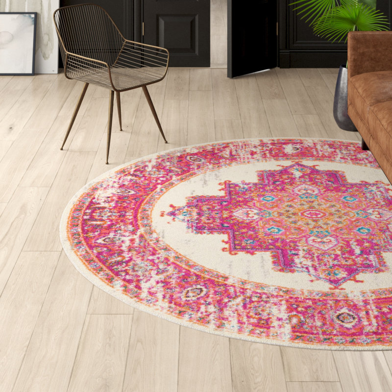 Tapis intérieur oriental ivoire / rose Abbate, Rond 8 pi
