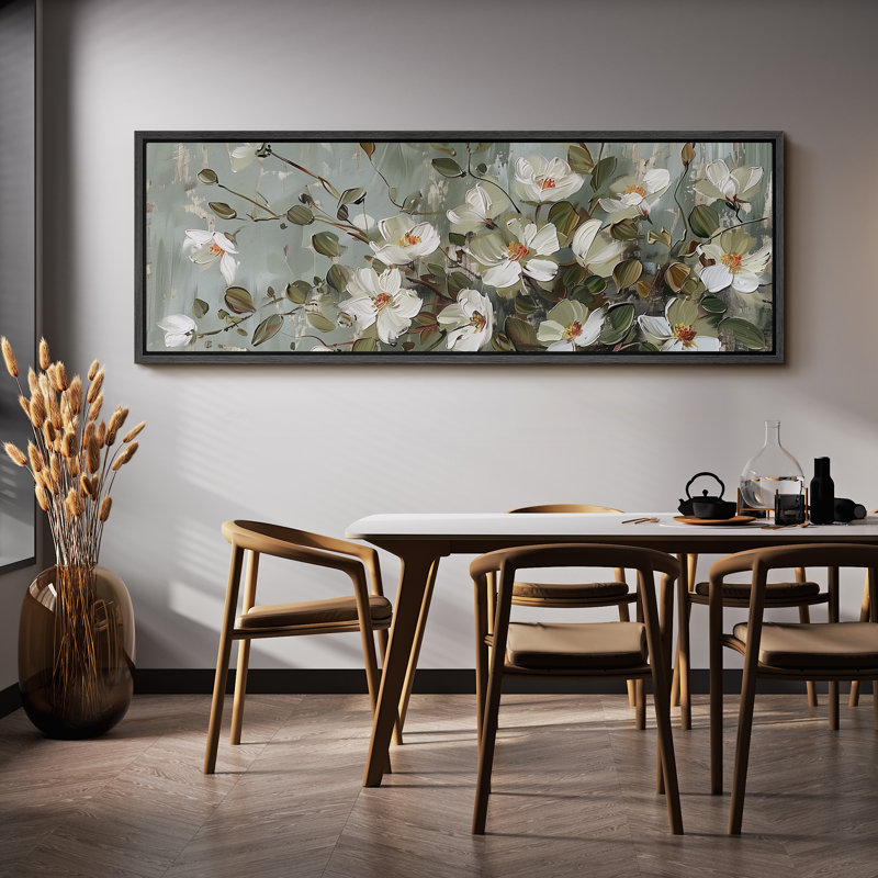 Flower Blossom Elegant Floral Serene Blossom, H 20 po x l 60 po, Noir, noir, noir, noir