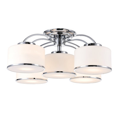 Plafonnier encastré chromé 30 po Aiana pour chambre à coucher, couloir ou vestibule - luminaire à 5 lumières avec base d'ampoule E26, abat-jour en verre moderne