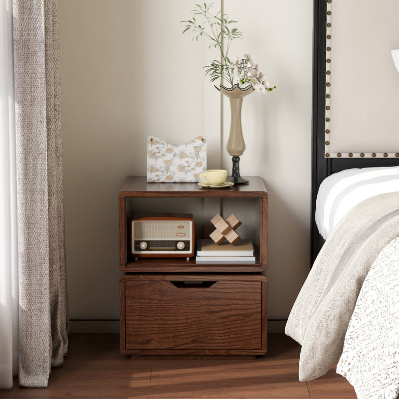Solid Oak Swirling Side Table-Brown Oak, Brown Oak