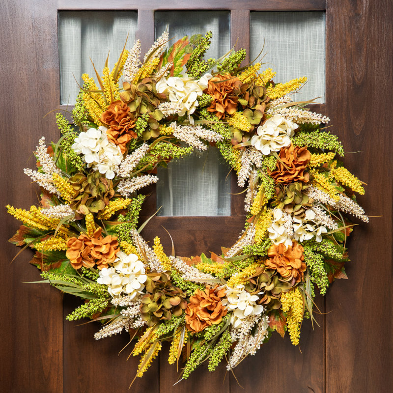 Couronne de brindilles artificielles blanches et orange 28 po