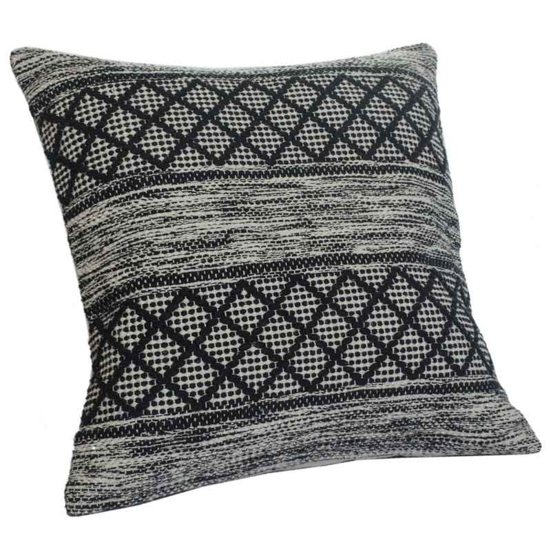 Hand-Woven Black and White Cotton Geometric Pillow Cover