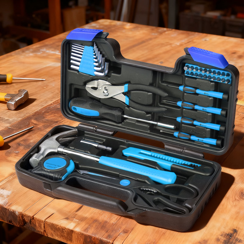 Ensemble de 39 outils ménagers, ensemble de réparation de maison essentiel avec étui de rangement pour dortoir de garage