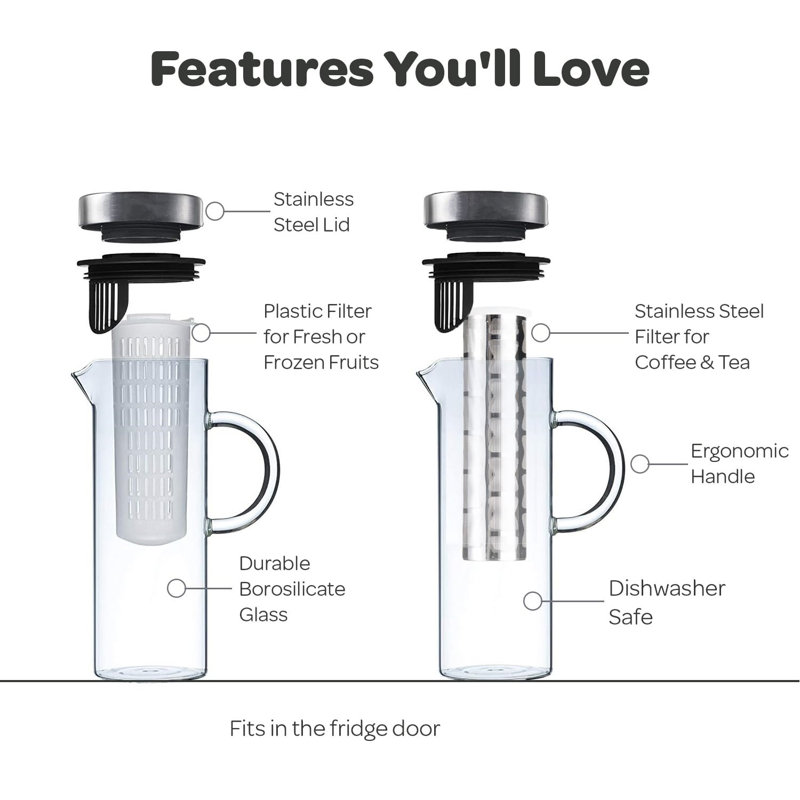 Elegant Glass Infusion Pitcher with Stainless Steel Lid and Infuser