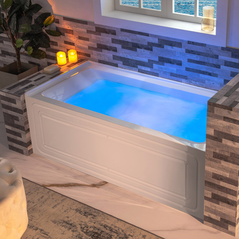 60" X 32" Alcove Acrylic Rectangular Whirlpool Heated Jetted Tub With Drain & Overflow, Right, Matte Black