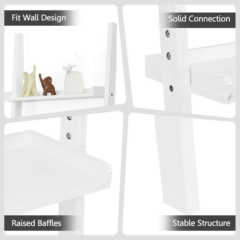 5-Tier Ladder Shelf, Wall-Leaning Bookshelf W/Open Shelves, Plant Flower Stand, Storage Display Organizer Rack, Multifunctional Bookcase For Living Room Home Office