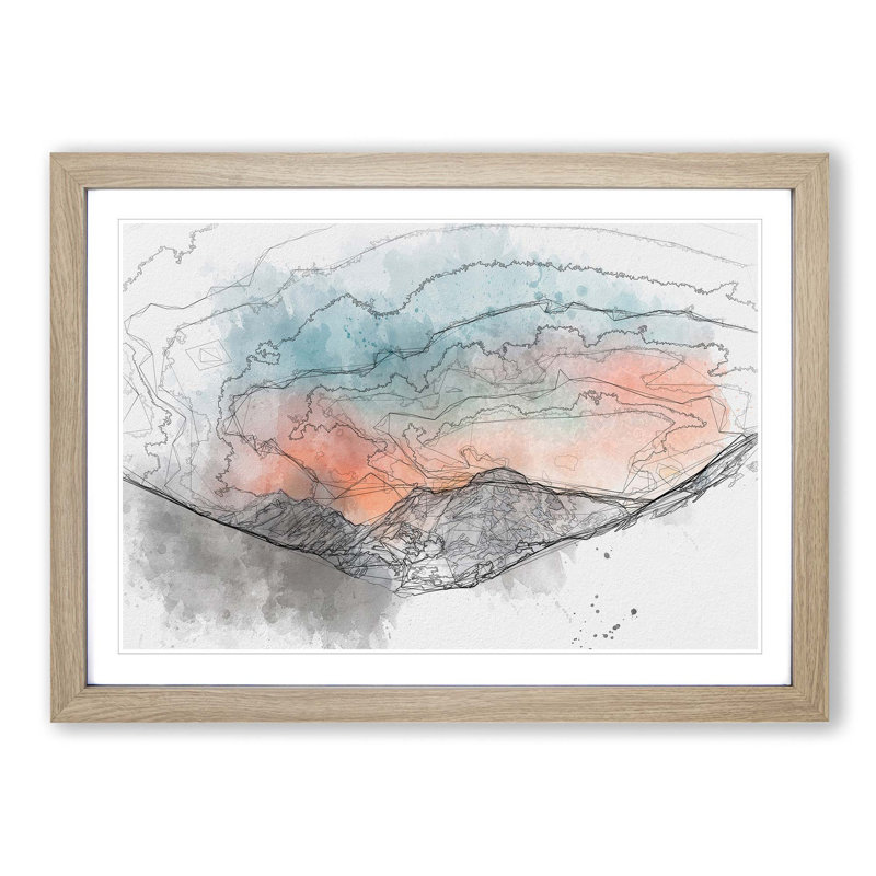 Sunrise over a Mountain in Abstract - Picture Frame Graphic Art Print, 27cm H x 36cm W x 2cm D, Oak Framed