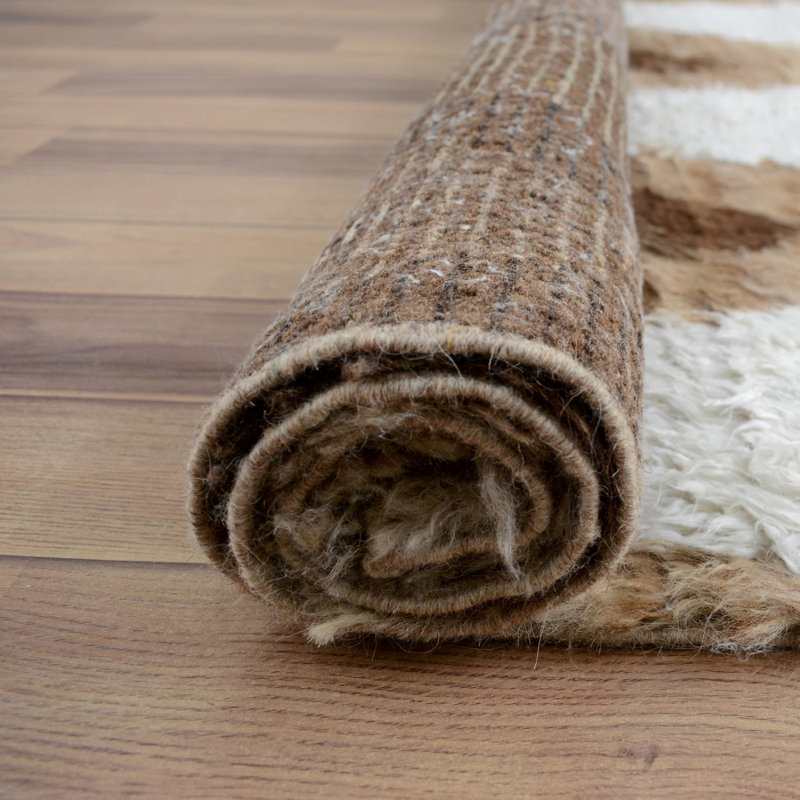 Tapis unique en laine noué à la main brun / crème nouvel âge de style marocain 5 pi 4 po x 8 pi 1 po Pana