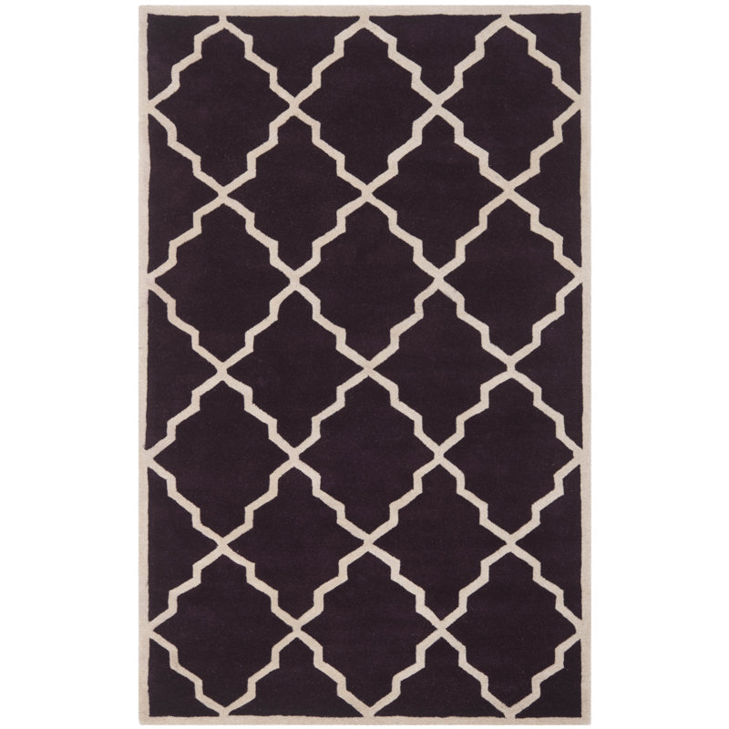 Handmade Dark Purple Wool Tufted Rectangular Rug