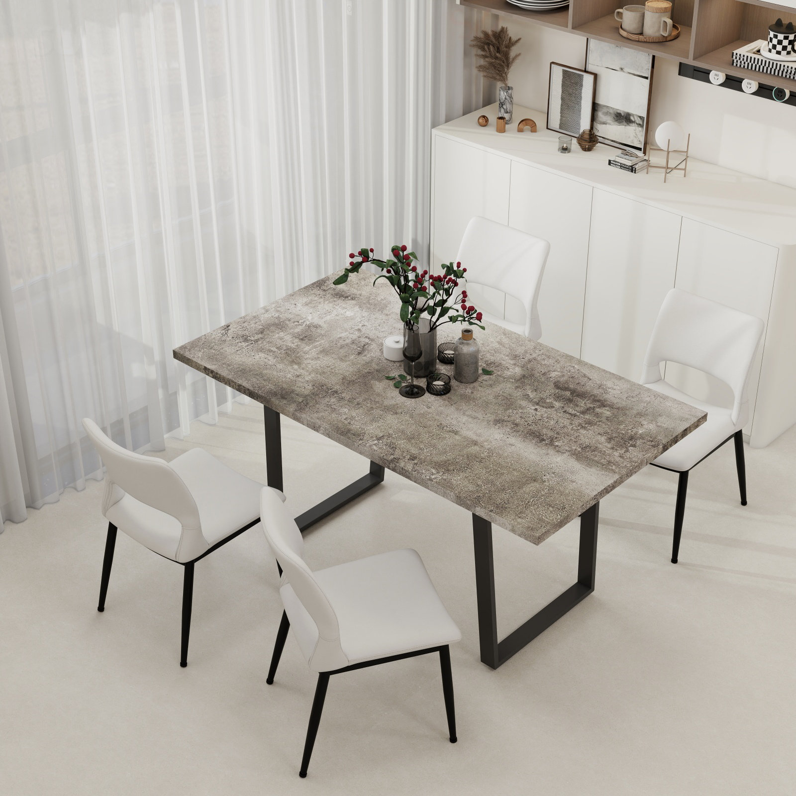 Ebern Designs Sturdy 62.9 Inch Rectangular MDF Dining Table And 4 White ...