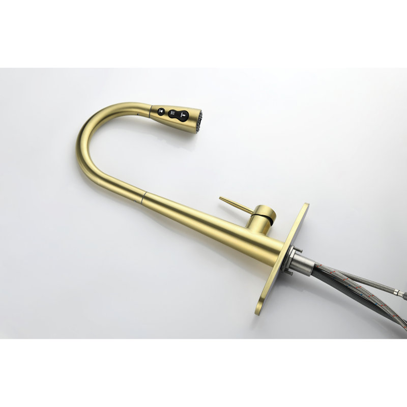 Robinet de cuisine doré, acier inoxydable, rétractable, poignée simple, évier de profondeur 10,03 po, débit moderne de 1,8 gal / min, entretien facile