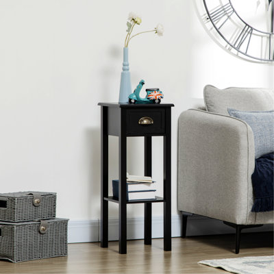 Petite table d'intérieur, table d'appoint avec tiroir et tablette, table de bout pour le salon